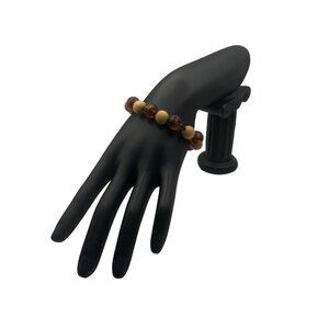 Handcrafted Wood & Resin Beaded Bracelet Stretch Fit Earthy Tones